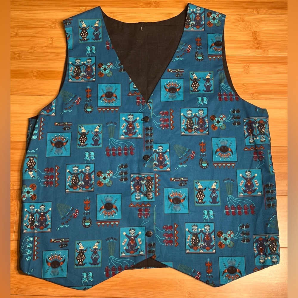 Handmade Sleeveless V-Neck Native American Indian Print Button Up Vest|Size:S/M - Picture 11 of 16